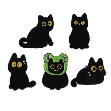 Imagem de Conjunto de broches Cartoon Black Cat Creative Kitty Lapel Pin - yiwei