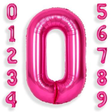Imagem de Balões de alumínio Helium Number 0-9 40 cm rosa choque para aniversári