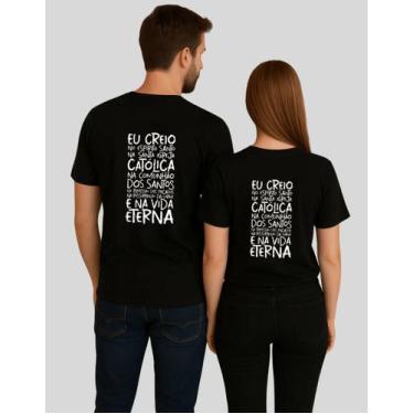 Imagem de Kit Casal Camiseta Algodão Unissex Jesus Eu Creio - MB SPORTS, Preto, 