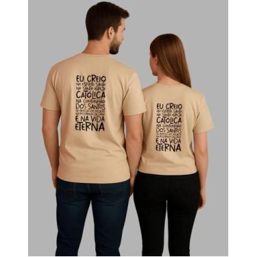 Imagem de Kit Casal Camiseta Algodão Unissex Jesus Eu Creio - MB SPORTS, Bege, M