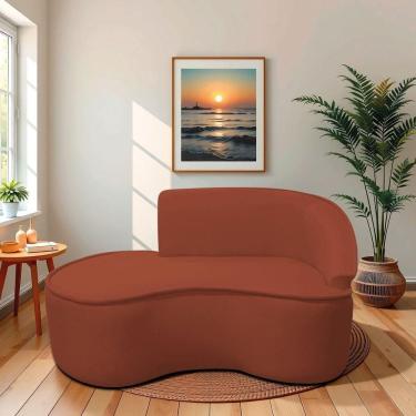 Imagem de Divã Recamier Curvo Sala De Estar Recepção Marrocos 150cm Lado Esquerdo Bouclé Terracota
