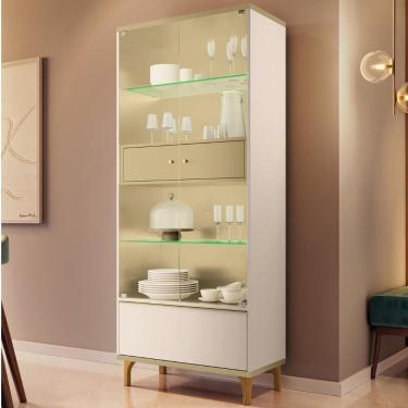 Imagem de Cristaleira Portas De Vidro Com Led 76cm Delux Off/champanhe H01 - Mpozenato