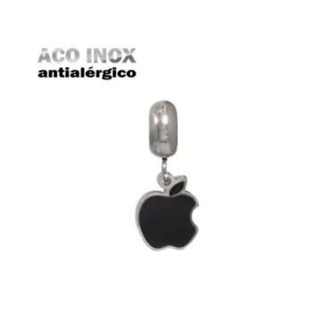 Imagem de Pingente Maçã Preta Apple Aço Inóx Antialérgico Pulseiras Berloque - P