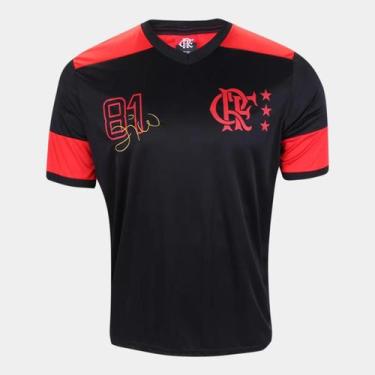 Imagem de Camiseta Flamengo Retrô Zico Masculina - Preto e Vermelho - Braziline,