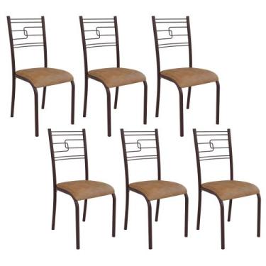 Imagem de Kit 6 Cadeiras Ella Estrutura em Aço Marrom e Tecido Jambo - Casa e Co