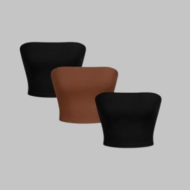 Imagem de Kit 3 Top Tube Cropped Faixa sem alça Básico Feminino Suplex Premium -