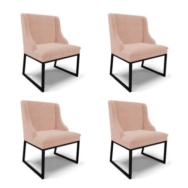 Imagem de Cadeira Sala de Jantar Industrial Preto kit 4 Liz Veludo Rosê D03 - D'
