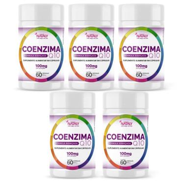 Imagem de 5x Coenzima Q10 Premium 100% Pura Com 100mg Por Porção 60 Cápsulas Nataly-Unissex