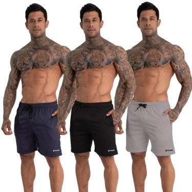 Imagem de Kit 3 Bermuda Tactel Masculina Academia Leve Bolso Zíper Cordão-Masculino