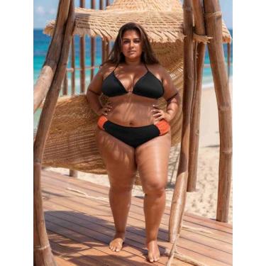 Imagem de Biquini Plus Size CORTINÃO calcinha ALTA FIO NO BUMBUM bojo removível 