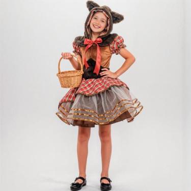 Imagem de Fantasia Infantil Feminina de Lobinha Lobo de Luxo com Vestido Xadrez 