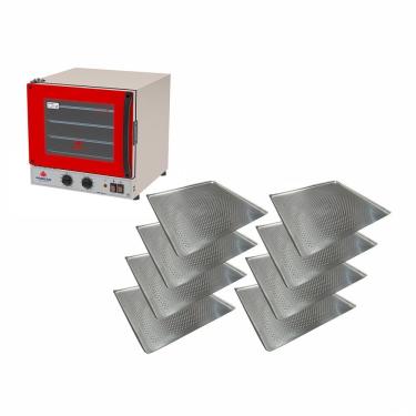 Imagem de Kit Forno Turbo Progás Elétrico PRP-004 G2 Aço Inox com 8 Assadeiras Cimapi Vermelho 220V