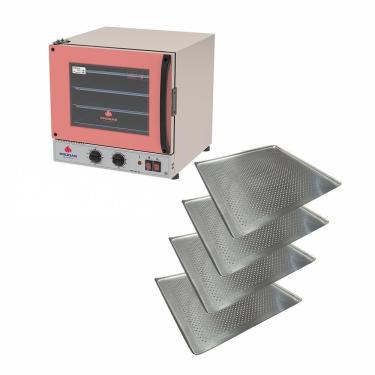 Imagem de Kit Forno Turbo Progás Elétrico PRP-004 G2 Aço Inox com 4 Assadeiras Cimapi Rosa 220V