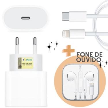 Imagem de Carregador + fone de ouvido Compativel com Iphone 7 8 X XR 11 12 13 14