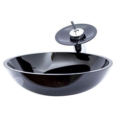 Imagem de Cuba Redonda 30cm + Torneira Cascata + Valvula - Kit Preto