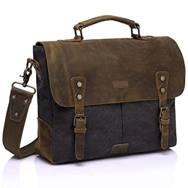Imagem de Bolsa de Mensageiro para Homem, VASCHY Vintage Bolsa de Lona Couro 14 polegadas Laptop Bolsa de Ombro,Cinza