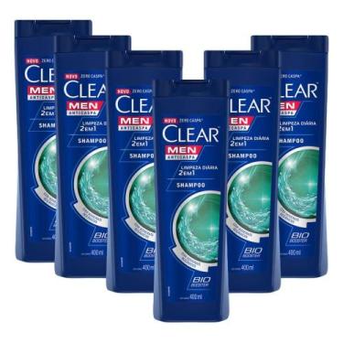Imagem de Kit 6 Shampoos Clear Men Anticaspa Limpeza Diária 2 Em 1 400ml