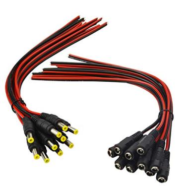 Imagem de (Real 18AWG) 10 pares 12 V 5 A DC cabo conector de barril de alimentação Pigtail de 2,1 mm x 5,5 mm macho DC para câmera de segurança CCTV e adaptador de fonte de alimentação de 12 V da MILAPEAK