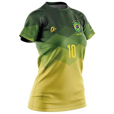Imagem de Camiseta Baby Look Filtro UV Brasil Canarinho Verde Torcedor Retrô