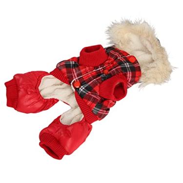 Imagem de Camisolas de FéRias para CãEs Ano Novo suéTer de Natal Roupas para Animais de Estimação, Casaco de Inverno para CãEs Engrossar PoliéSter e Lã Acolchoada Xadrez Roupas Quentes Com Capuz para CãEs (S)
