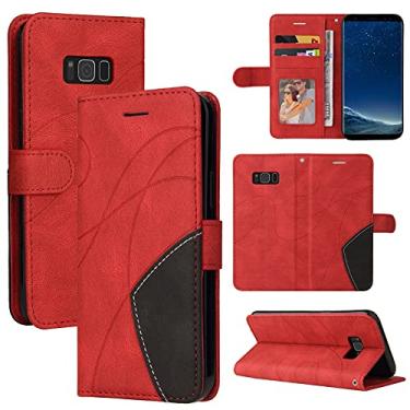Imagem de Capa carteira para Samsung Galaxy S8 Plus, compartimentos para cartões, capa de TPU à prova de choque de couro sintético de luxo anexada à prova de choque capa flip com suporte para Samsung Galaxy S8 Plus (vermelha)