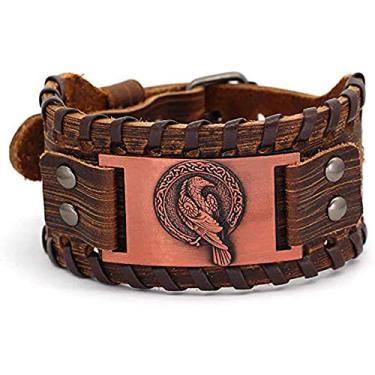 Imagem de XLTFZY Pulseiras Viking masculinas femininas pulseira vintage nórdica exclusiva amuleto pulseiras fivela ajustável couro pagão joias do talismã/E