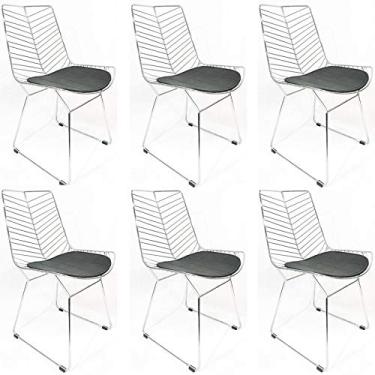 Imagem de Kit 6 Cadeiras Bertoia Retrô Cromada Assento Preto - Poltronas do Sul