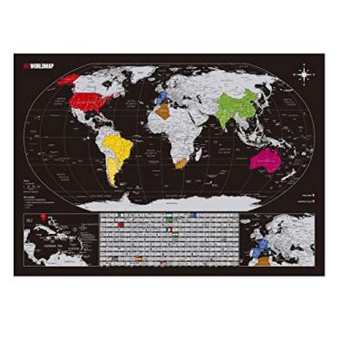 Imagem de Mapa de Raspadinha Prata - Mapa Mundi de Raspar com 3.000 Cidades e 253 Bandeiras - Inclui Cartela de Adesivos de Pins - Completo e Atualizado - Scratch Map - A2 60x42