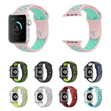 Imagem de Pulseira NK-Sport LTIMPORTS, compativel com Apple Watch 42mm Series 11/10, 41mm Series 9/8/7, 40mm Series 6/5/4/SE e Apple Watch 38mm Series 3/2/1 (Rosa com Verde Água)