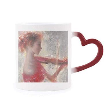 Imagem de Caneca Red Girl Lotus XJJ com pintura a óleo sensível ao calor Caneca vermelha que muda de cor