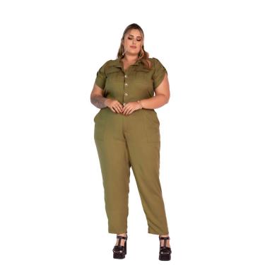 Imagem de Macacão Feminino Viscose Verde Militar Plus Size Domenica-Feminino