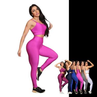 Imagem de Conjunto Fitness Feminino Top Alça Fina + Calça Leg Básica Sports Trei