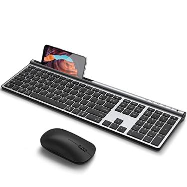 Imagem de Combo de teclado e mouse sem fio, CHESONA Bluetooth recarregável com vários dispositivos (Bluetooth 5.0 + 3.0 + 2.4 G), teclado sem fio para Mac OS/iOS/Windows/Android (prata e preto)