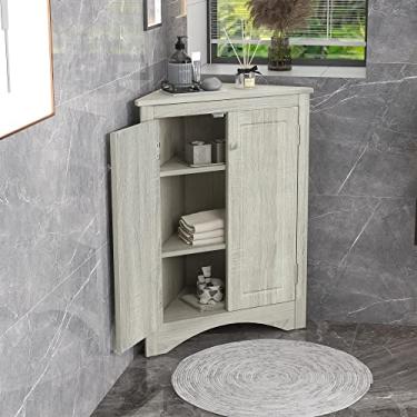 Imagem de Armário de canto de chão de banheiro armário de armazenamento triangular com prateleiras ajustáveis, armários de chão decorações para casa cozinha banheiro, cinza (carvalho)