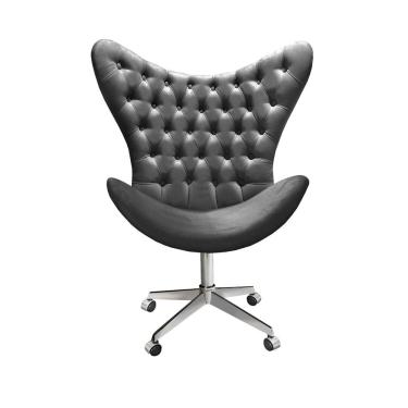 Imagem de Poltrona Alice Egg Capitonê Cadeira Botonê Giratória com Rodízios Recepção, Escritório Cinza grafite