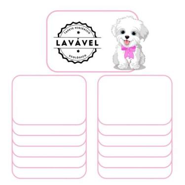 Imagem de Kit com 12 Fraldas de Câes p/Chão 70x50 Branco com borda Rosa 200 Lava