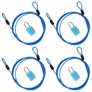 Imagem de S Sydien Cabo de segurança com trava dupla, 1,5 m de comprimento, azul, cabos de segurança revestidos de aço trançado de 2,5 mm para bagagem, ar livre, varal (pacote com 4)