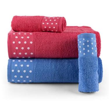 Imagem de Kit De Toalhas 2 Banhos e 2 Rostos Vivaz Azul Anil e Magenta - MTR ENX