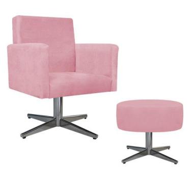 Imagem de Kit Poltrona Beatriz e Puff Sofia Base Giratória de Metal Suede Rosa B