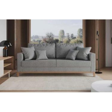 Imagem de Sofá beny 3 lugares base em madeira linho cinza - LUXURY