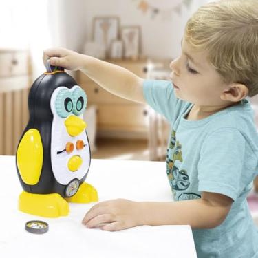 Imagem de Brinquedo Educativo Pinguim com Moedas, Interativo com Asas Móveis e Olhos Giratórios, Brinquedo de Encaixe para Crianças