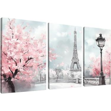 Imagem de Kit 3 Quadros Decorativos Canvas, 50x70cm, Paris, Torre Eiffel, Arte Para Quarto, Sala, Corredor