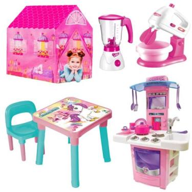Imagem de Kit Acessórios Cozinha Com Barraca Princesa e Mesa Unicórnio - DM Toys