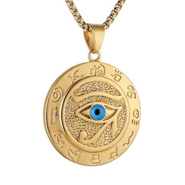 Imagem de STWTR Colar de olho de Hórus para homens, aço inoxidável, retrô, egípcio, pingente redondo, talismã, joia de presente, Aço inoxidável, Sem Pedra Preciosa