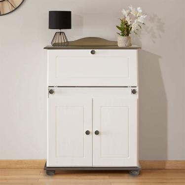 Imagem de Escrivaninha Mesa Madeira Secretária 2 Portas David Branco Cinza