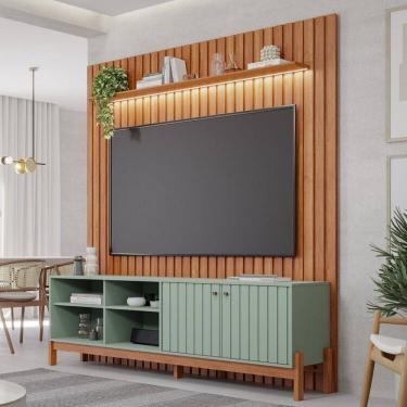 Imagem de Conjunto Decorativo Bancada Holanda e Painel Maragogi com Led 180 Suspenso Mdf Cinamomo/Sálvia