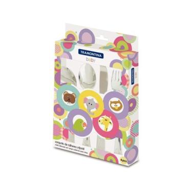 Imagem de Jogo de talheres infantil aço inox tramontina 4 peças com colher adapt