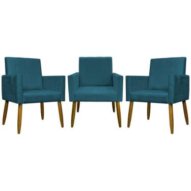 Imagem de Kit 3 Poltronas Decorativas Confortáveis Mari - Azul-marinho Suede