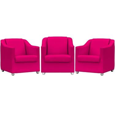 Imagem de Kit 3 Poltronas Mila Corino Cores Pé De Plástico Cromado - Pink Corino