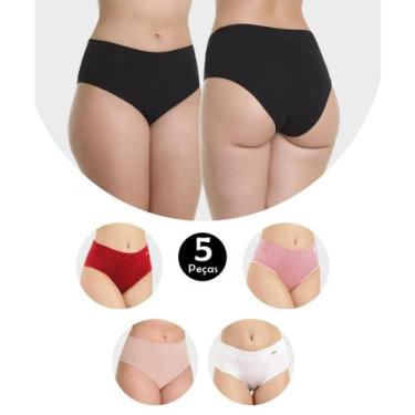 Imagem de Kit 5 Calcinhas Silvana IMI Lingerie Cintura Alta em Algodão Conforto 